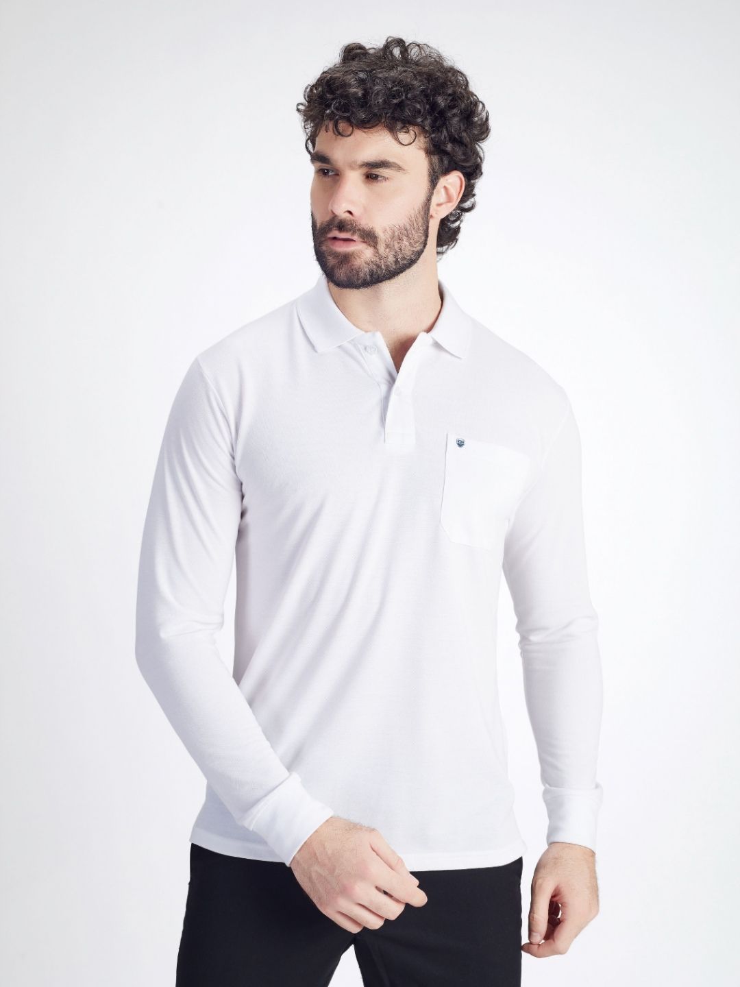 PRORIDERS Men Solid White Regular Fit Full Sleeve Polo T-shirt