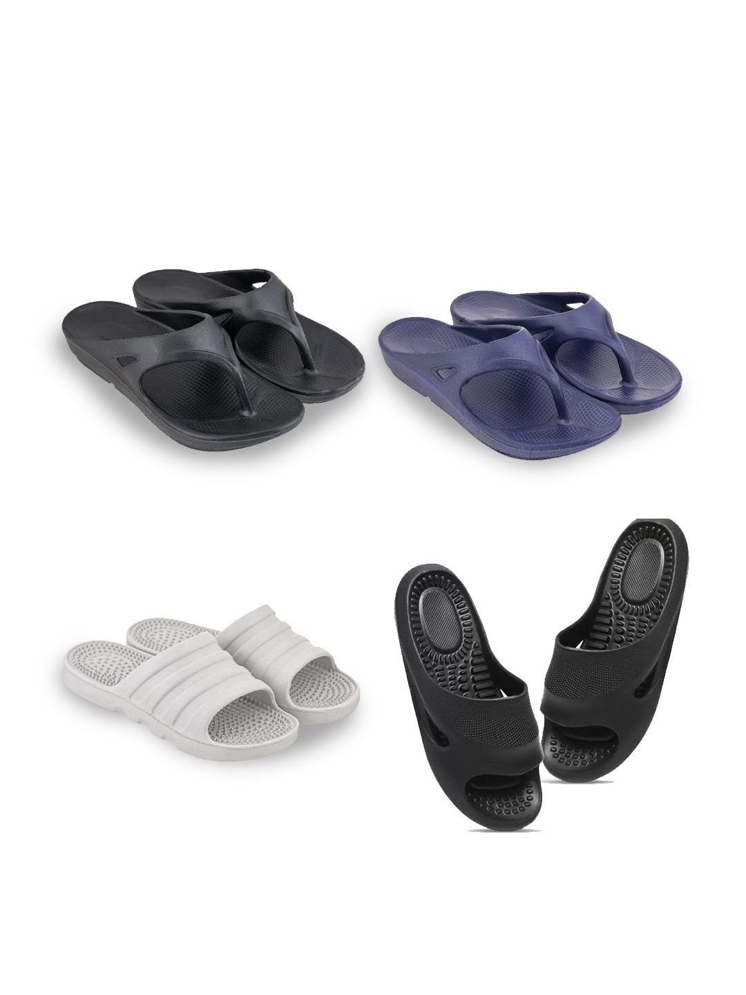 Feel alive Set of 4 Men Solid Ultra Comfortable Lightweight Thong Flip Flop