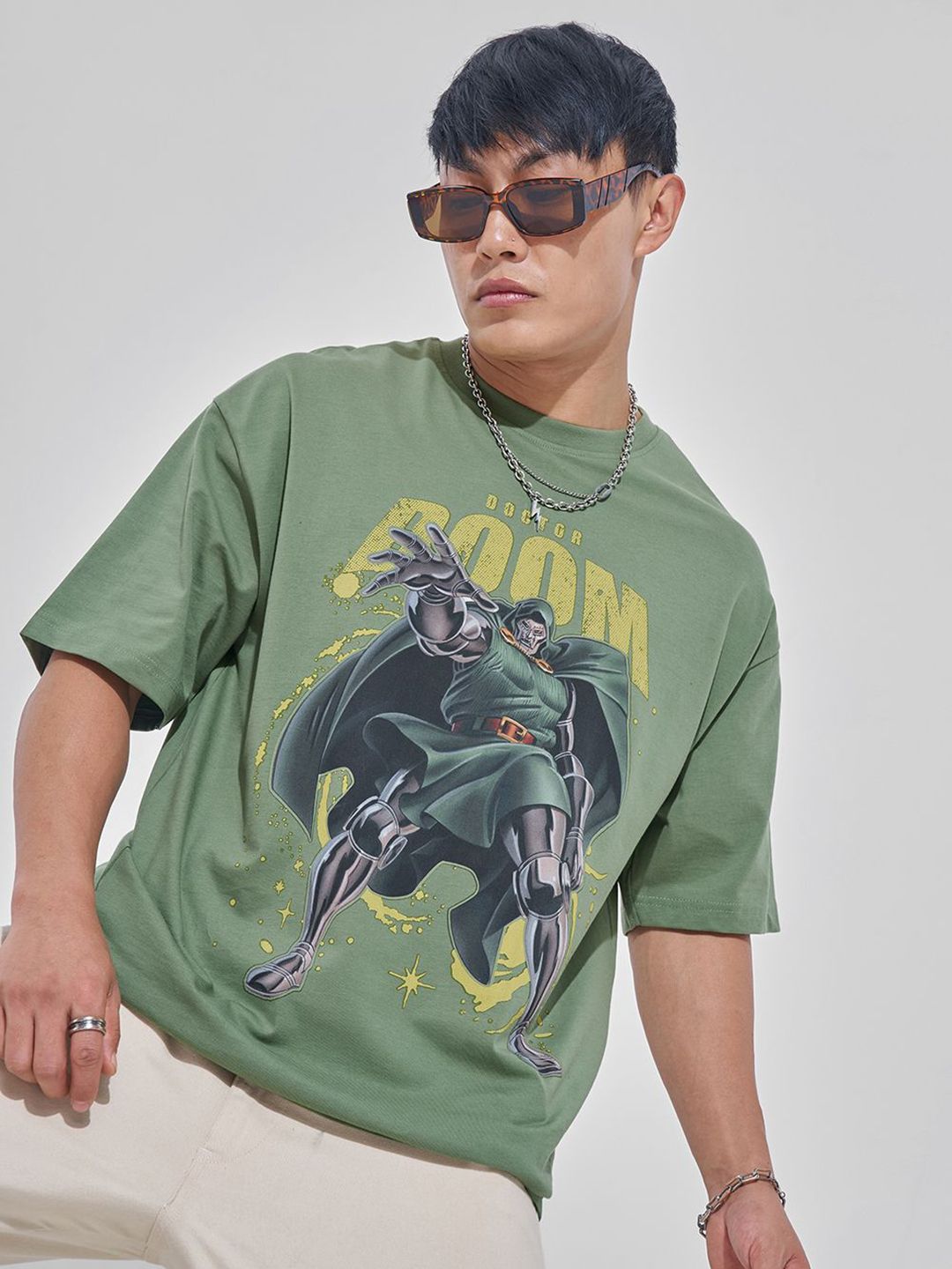 HIGHLANDER Graphic Printed Drop-Shoulder Sleeves Cotton Oversized T-shirt