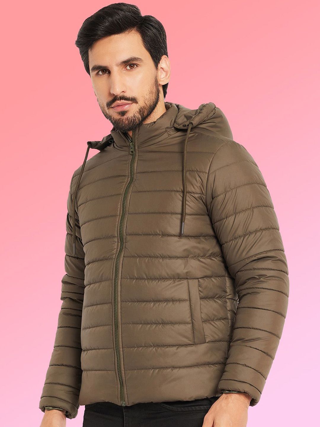 VERO AMORE Men Stand Collar Solid Lightweight Puffer Jacket