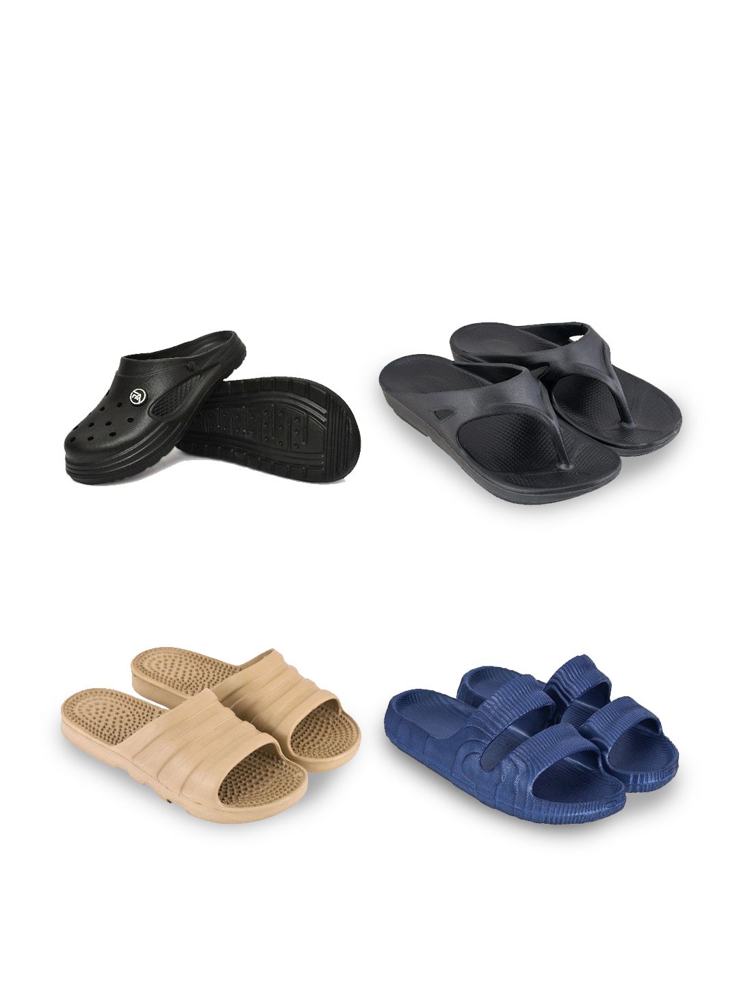 Feel alive Men Set of 4 Solid Ultra-Comfortable & Lightweight Sliders