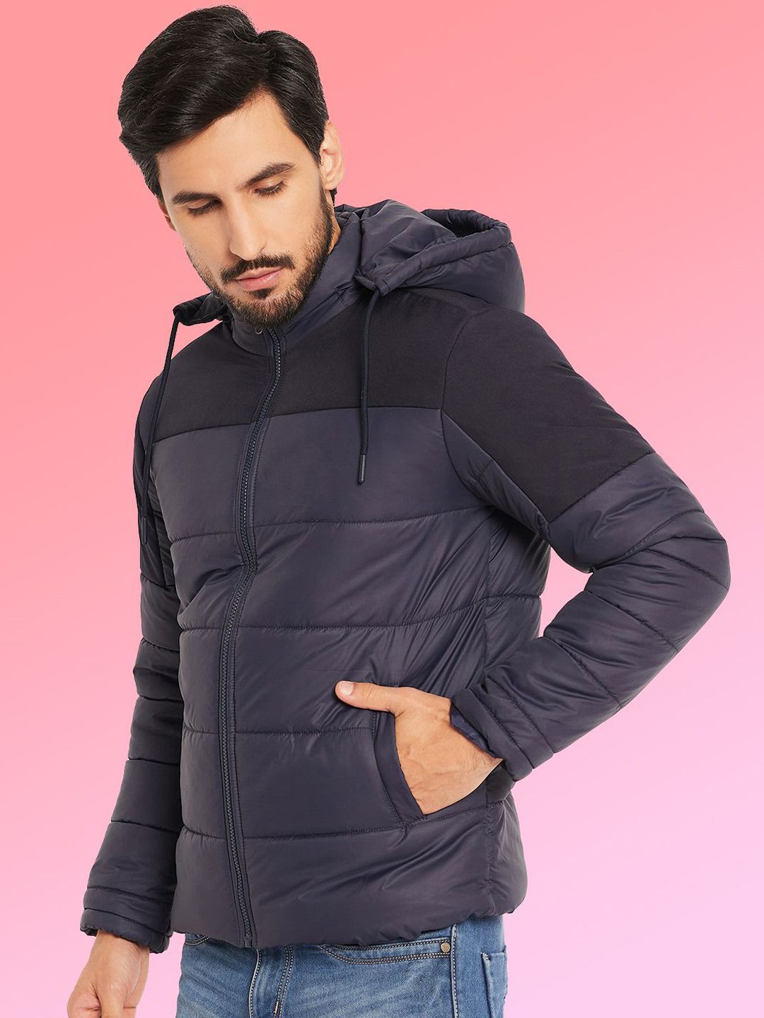 VERO AMORE Men Hooded Colourblocked Lightweight Puffer Jacket