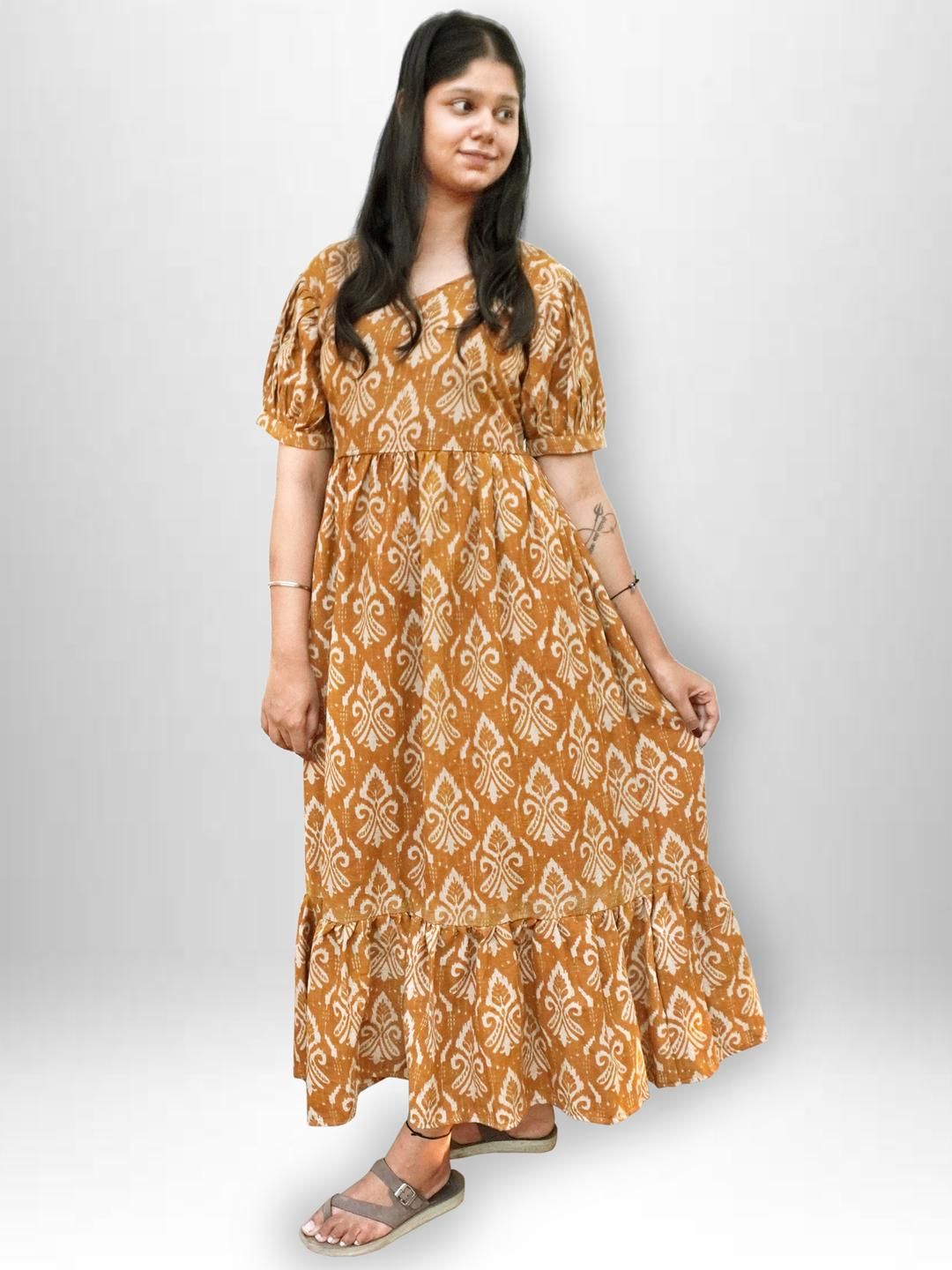 Bhavika Ethnic Motifs Printed Pure Cotton Khadi Anarkali Kurti