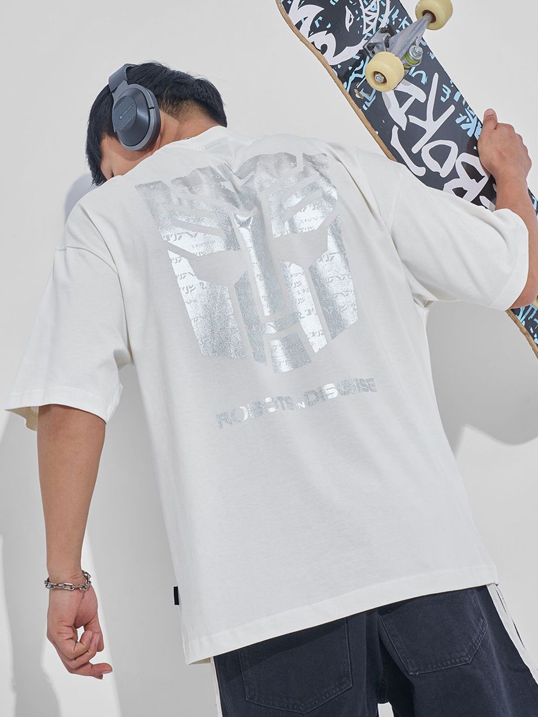HIGHLANDER Graphic Printed Drop-Shoulder Sleeves Cotton Oversized T-shirt