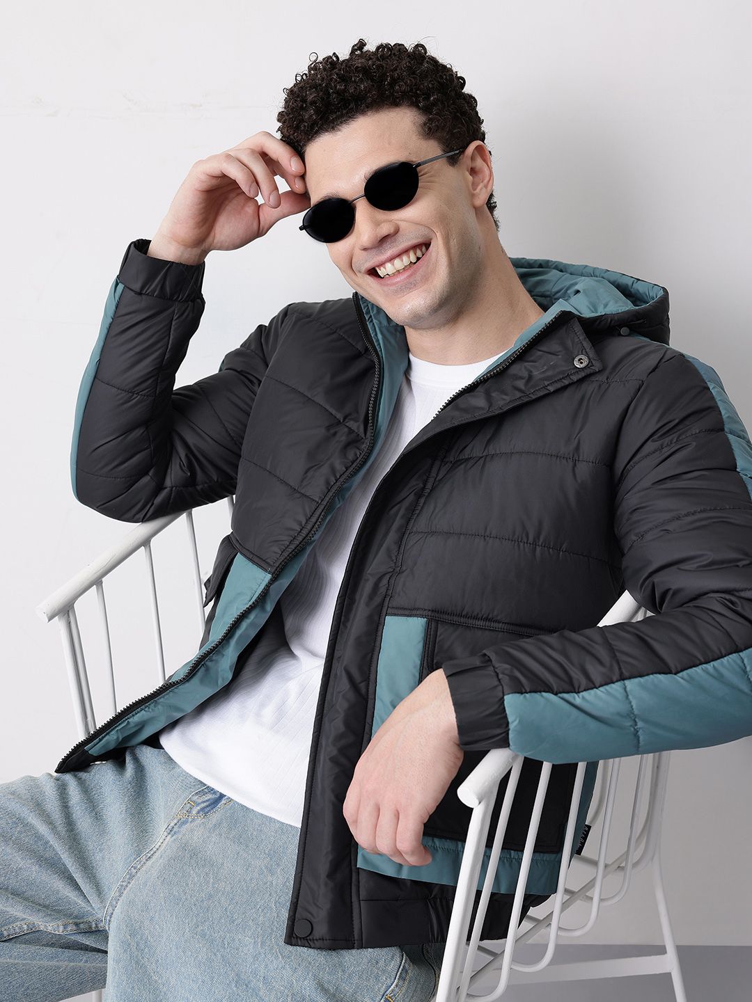 Mast & Harbour Contrast Panel Hooded Padded Jacket