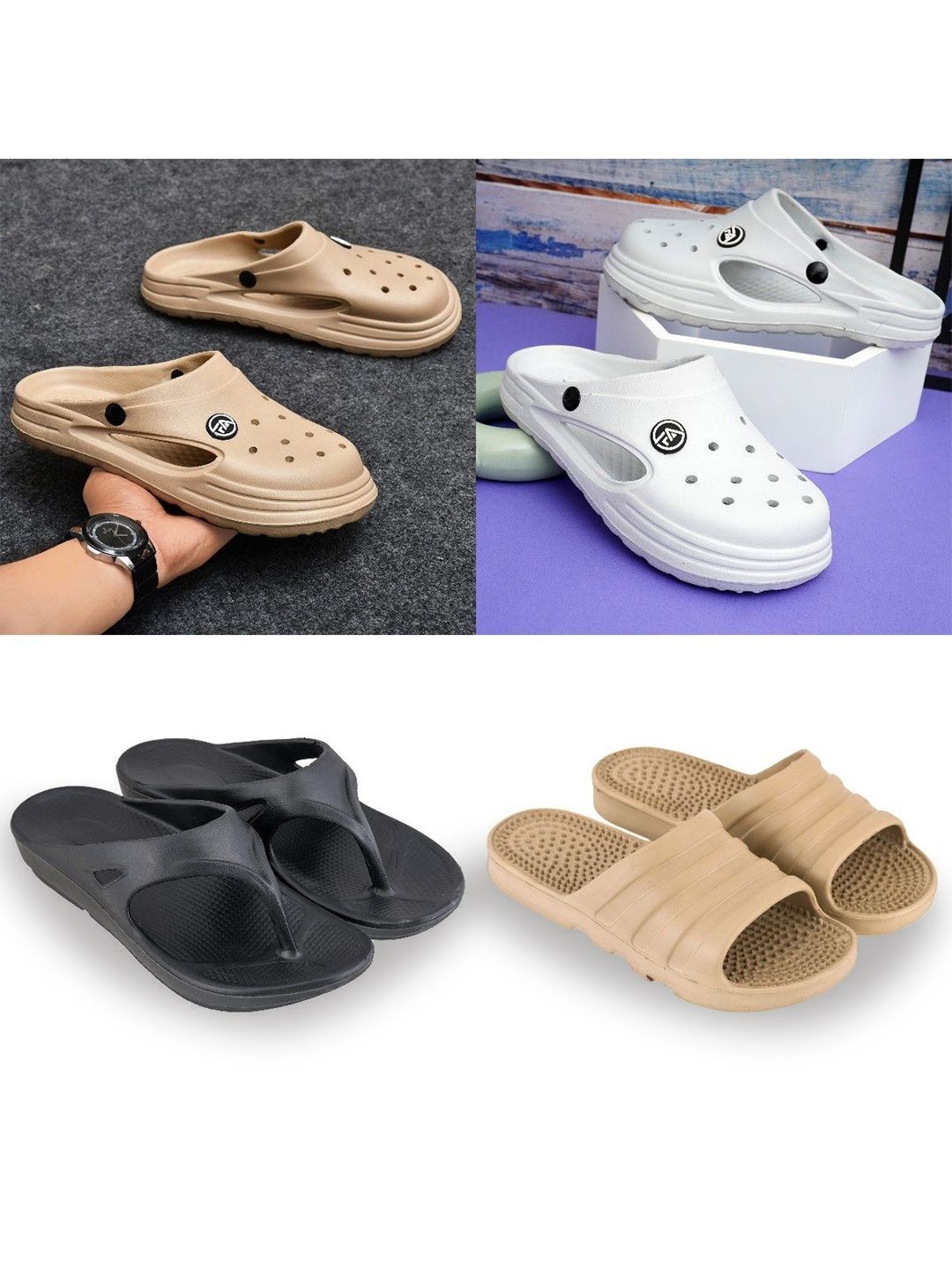 Feel alive Men Set of 4 Clogs Flip Flops