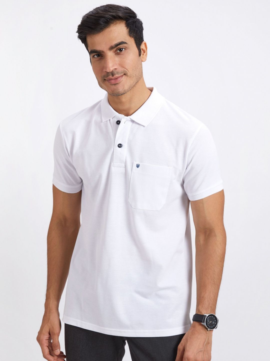 PRORIDERS Men Solid White Regular Fit Polo T-shirt