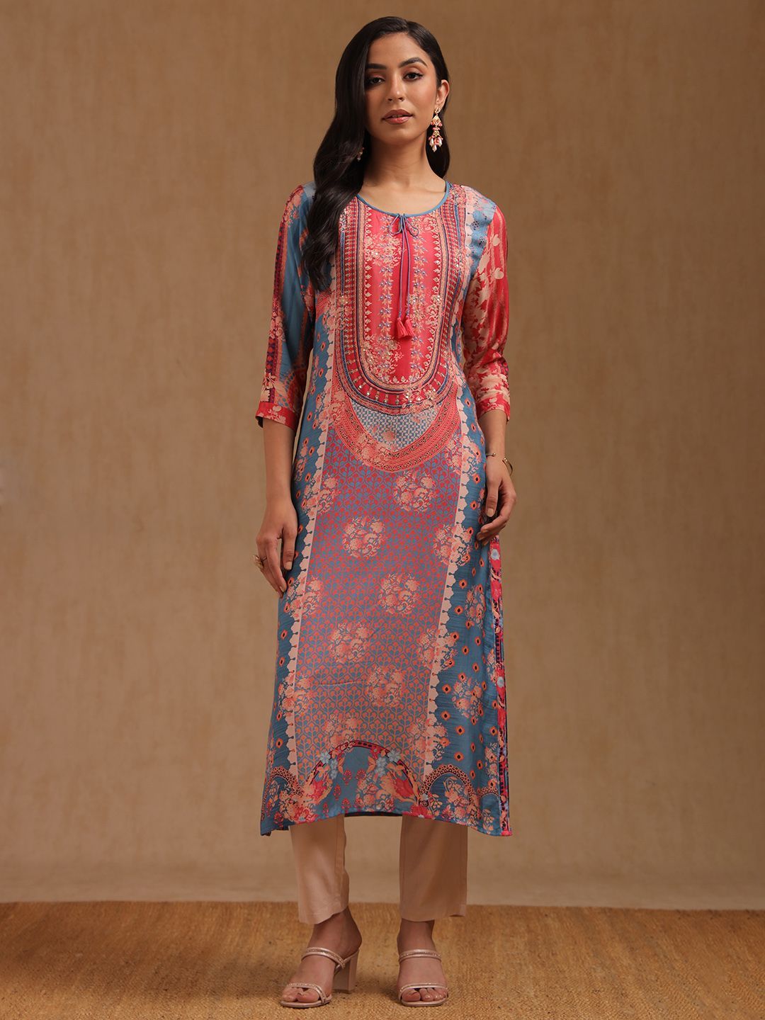 Printed Straight Kurta Soch Ethnic Motifs Printed Sequinned Straight Kurta