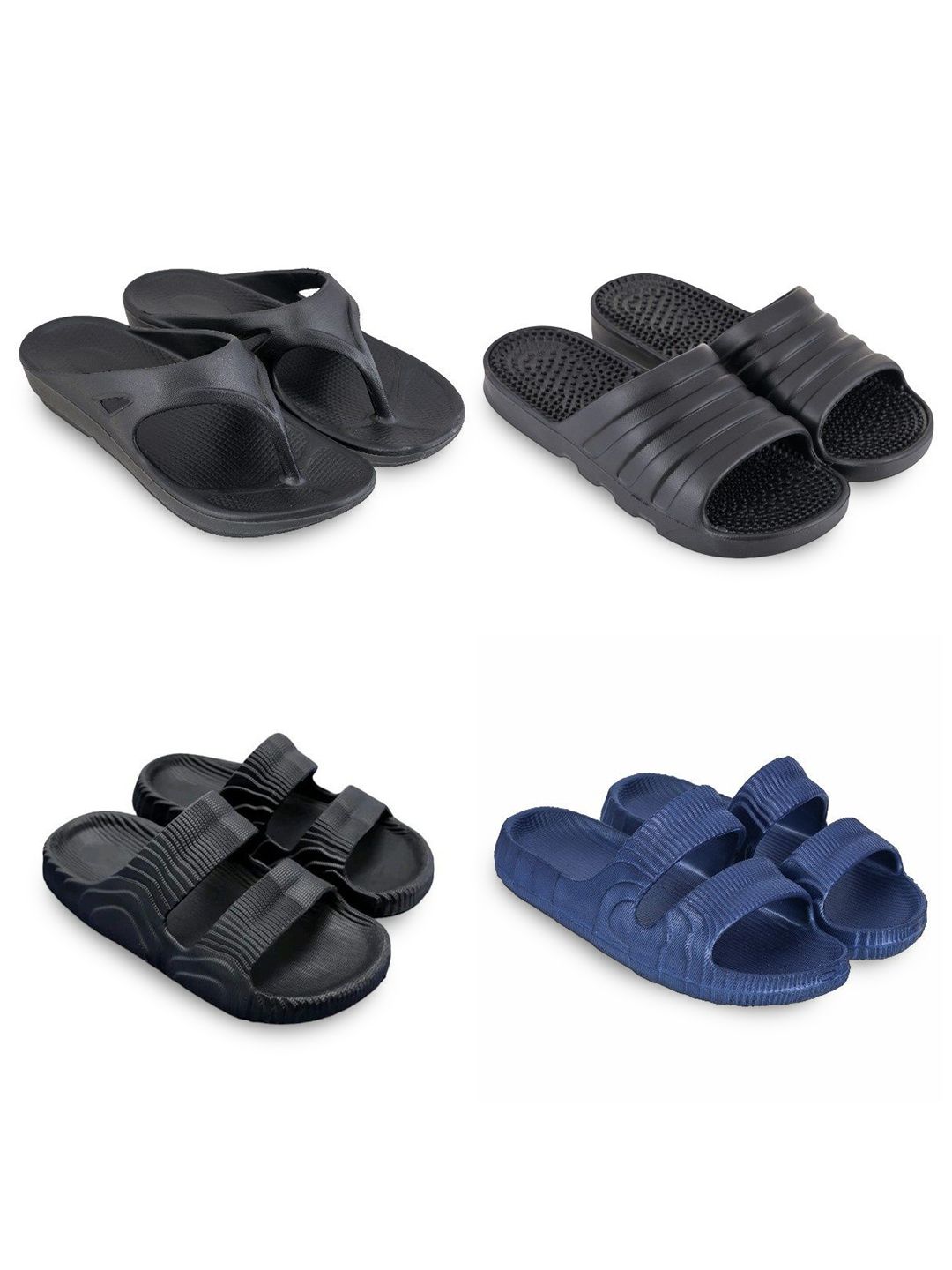 Feel alive Men Set of 4 Textured Sliders Flip Flops