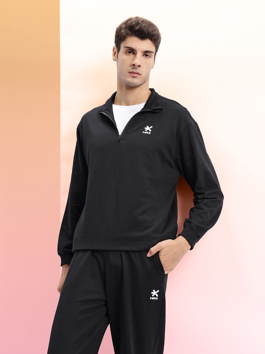 HRX by Hrithik Roshan Mock Collar Relaxed Fit Lifestyle Zip-Up Tracksuit