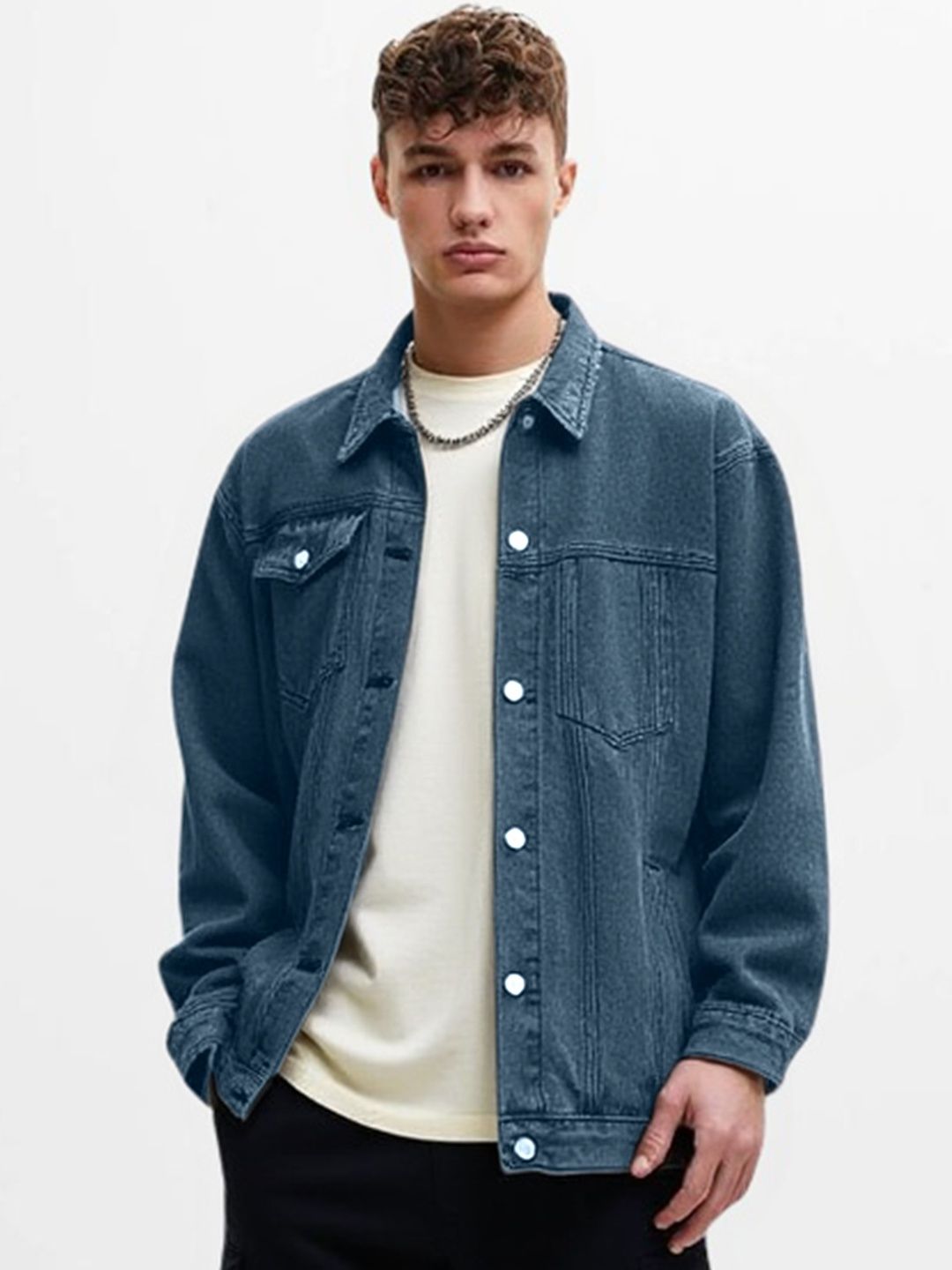 HERE&NOW Men Open Front Denim Jacket