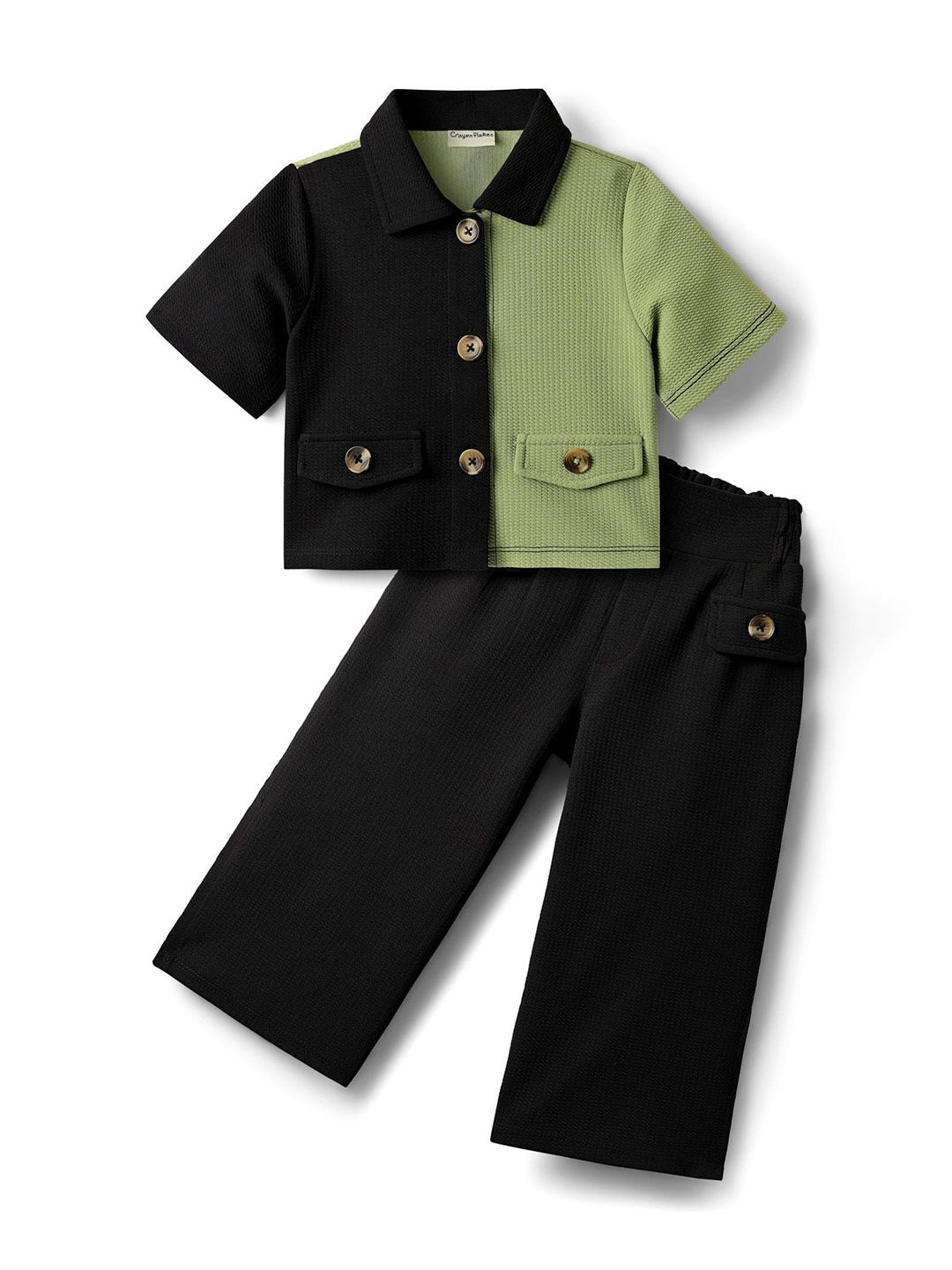 CrayonFlakes Girls Colourblocked Short Sleeves Shirt With Palazzos