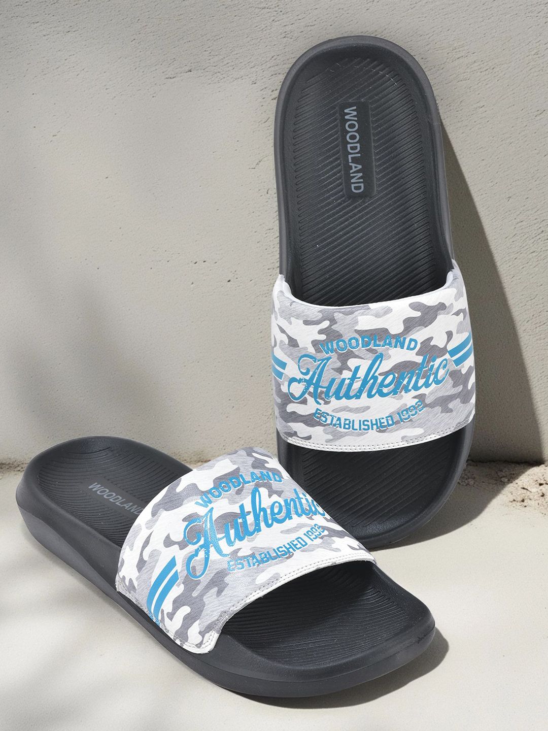 Woodland Men Brand Logo Printed Sliders Flip Flops