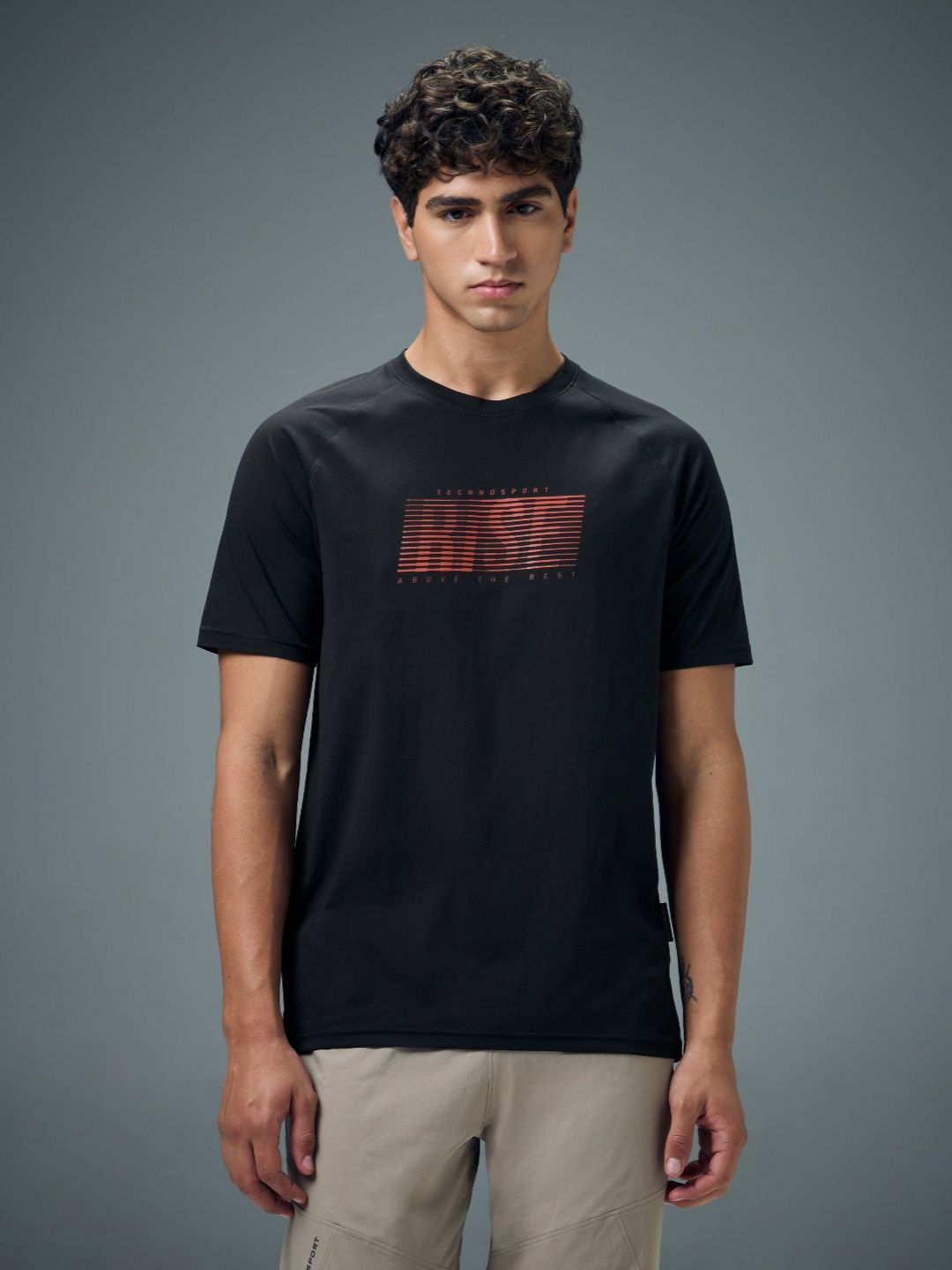 Technosport Typography Printed Anti Static Slim Fit T-shirt