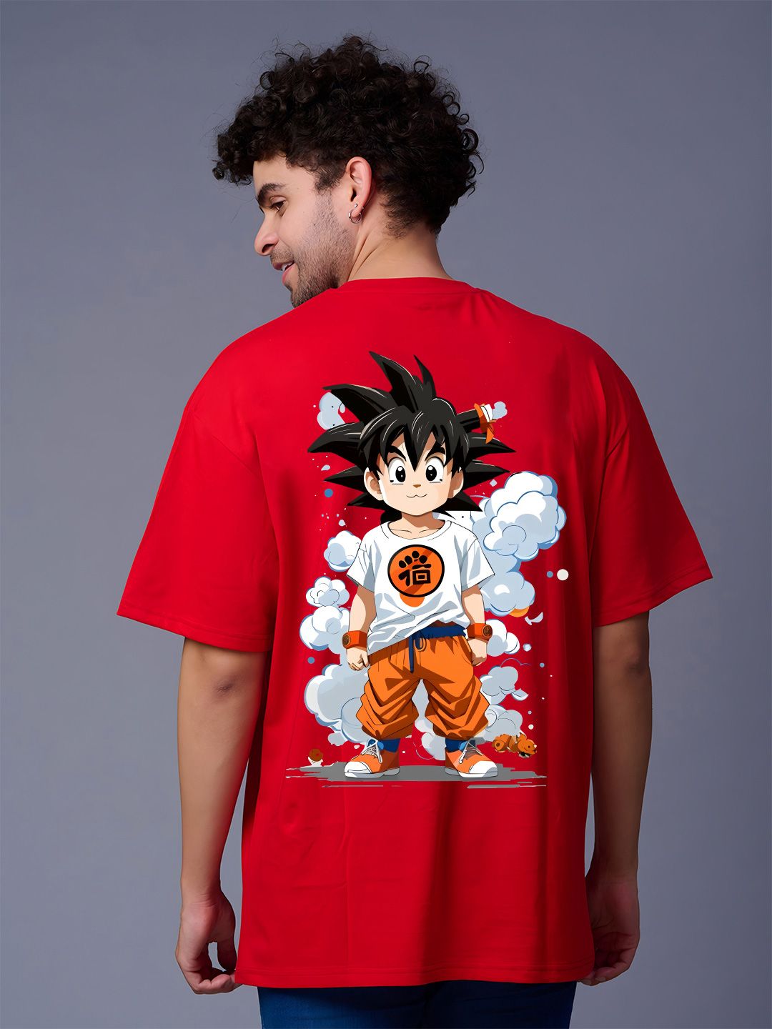 BDSQUARE Men Dragon Ball Z Graphic Printed Round Neck Cotton Oversized T-shirt