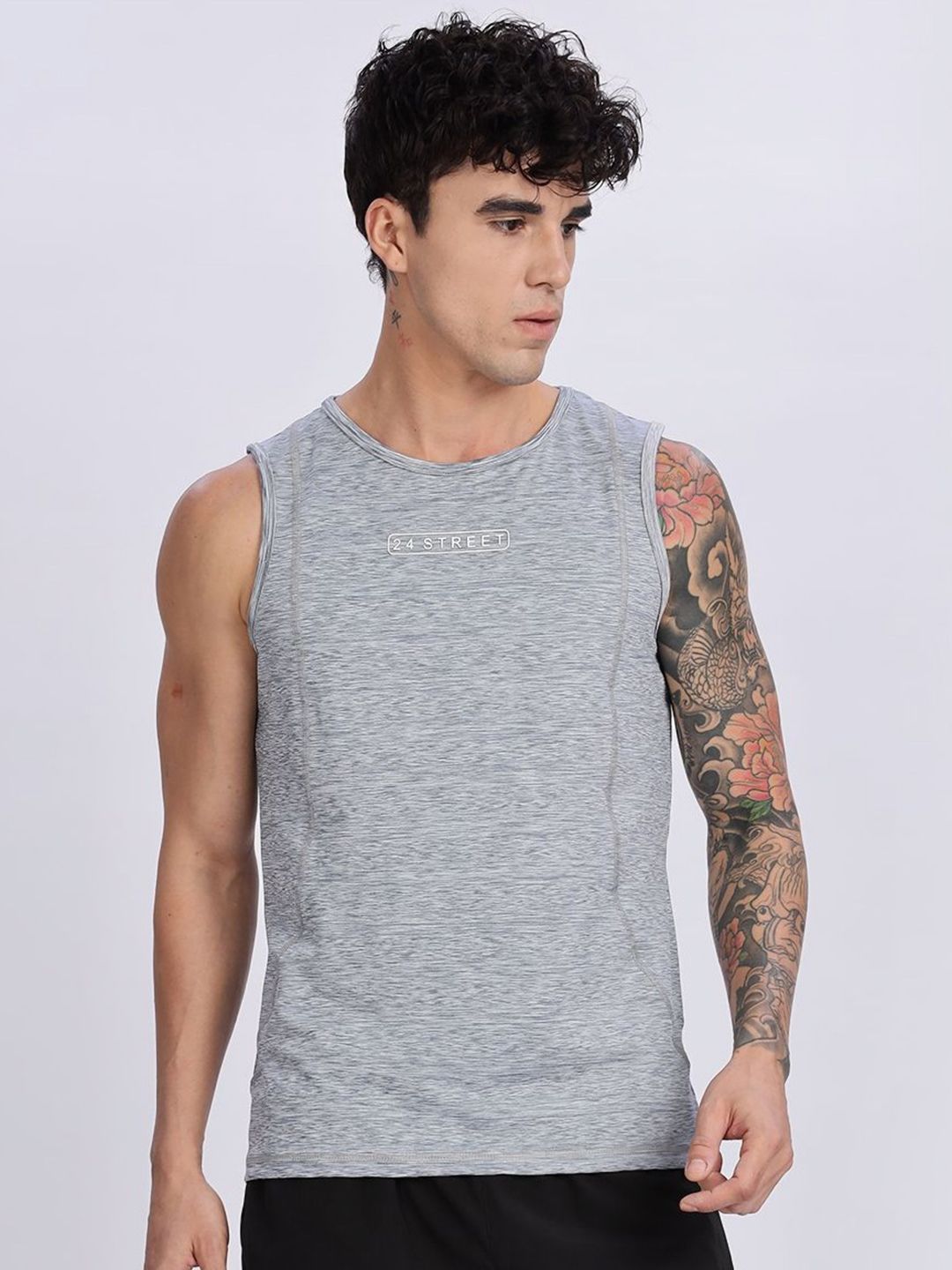 24 Street Abstract Printed Round Neck Sleeveless T-shirt