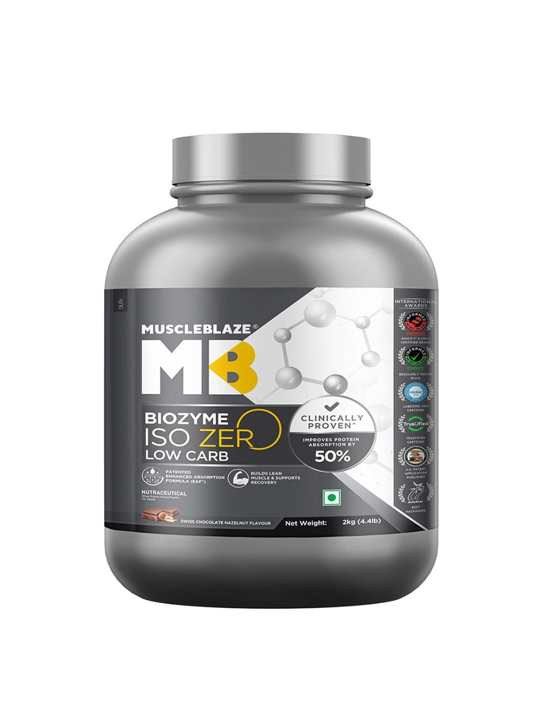 MuscleBlaze MuscleBlaze Biozyme Iso-Zero, 26.4g Isolate Whey Protein - 2 Kg - Swiss Chocolate Hazelnut