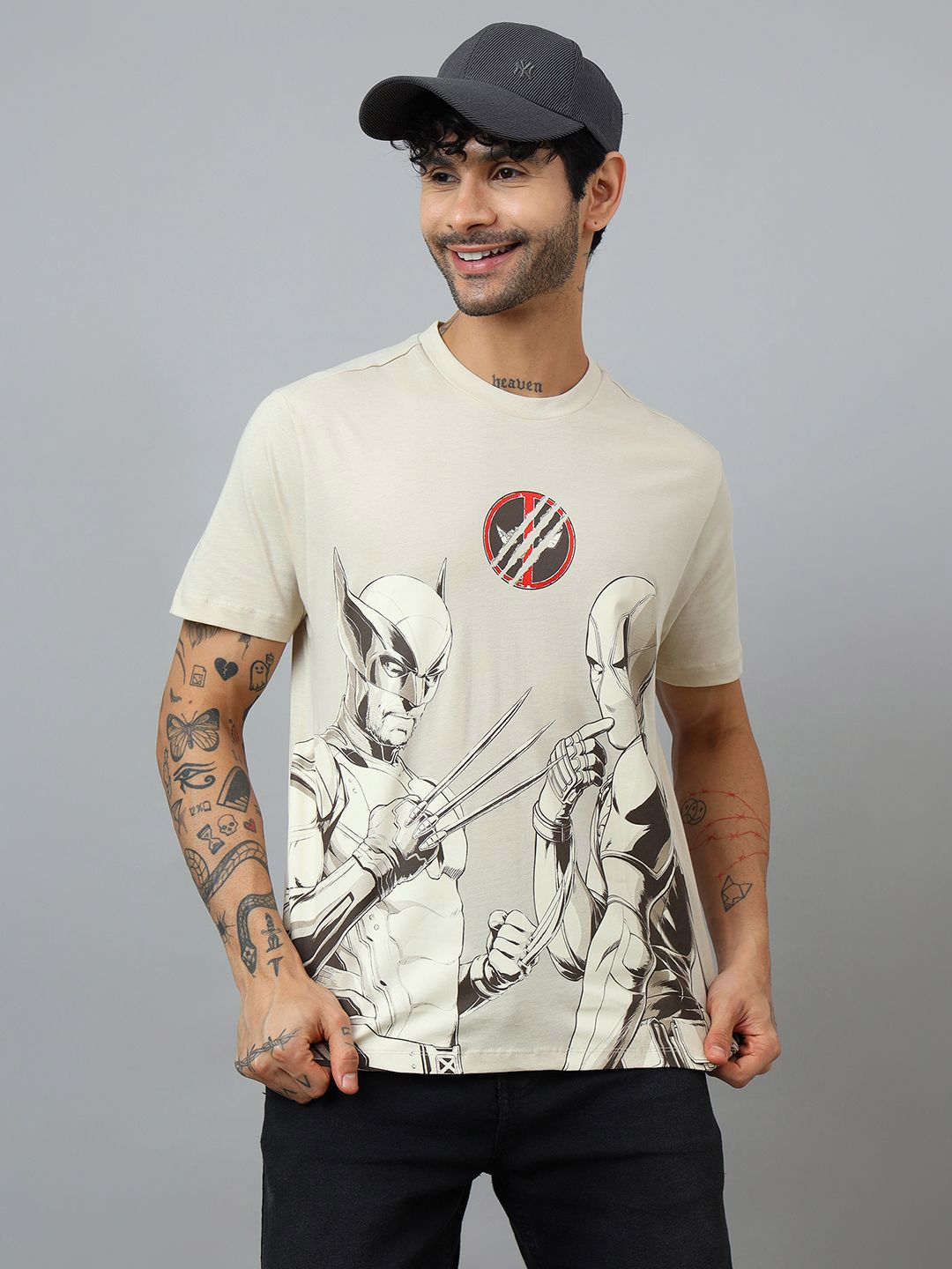 Free Authority Men Deadpool & Wolverine Printed Pure Cotton Relaxed Fit T-shirt