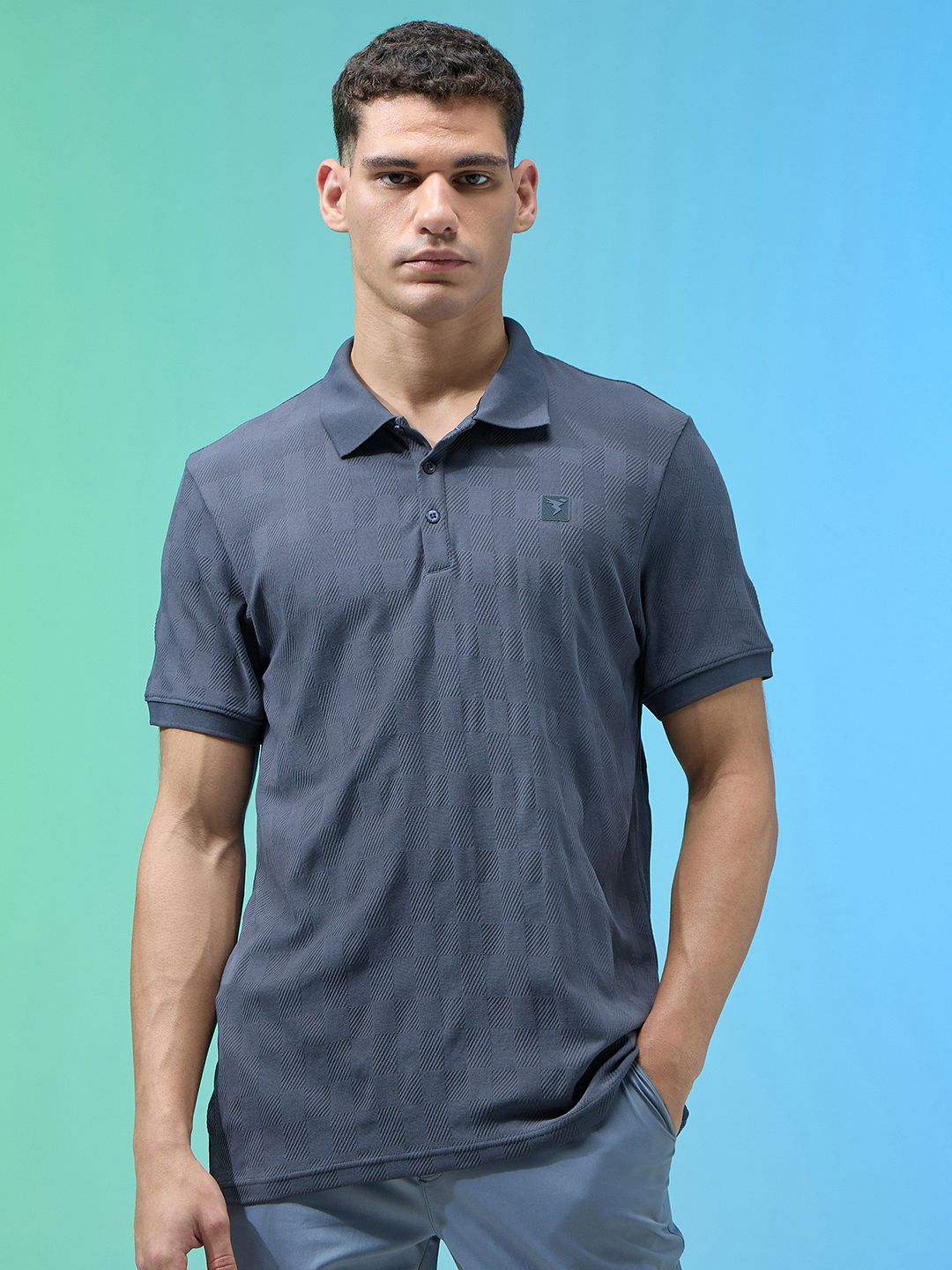 Technosport Self Design Polo Collar Anti Static Slim Fit T-shirt