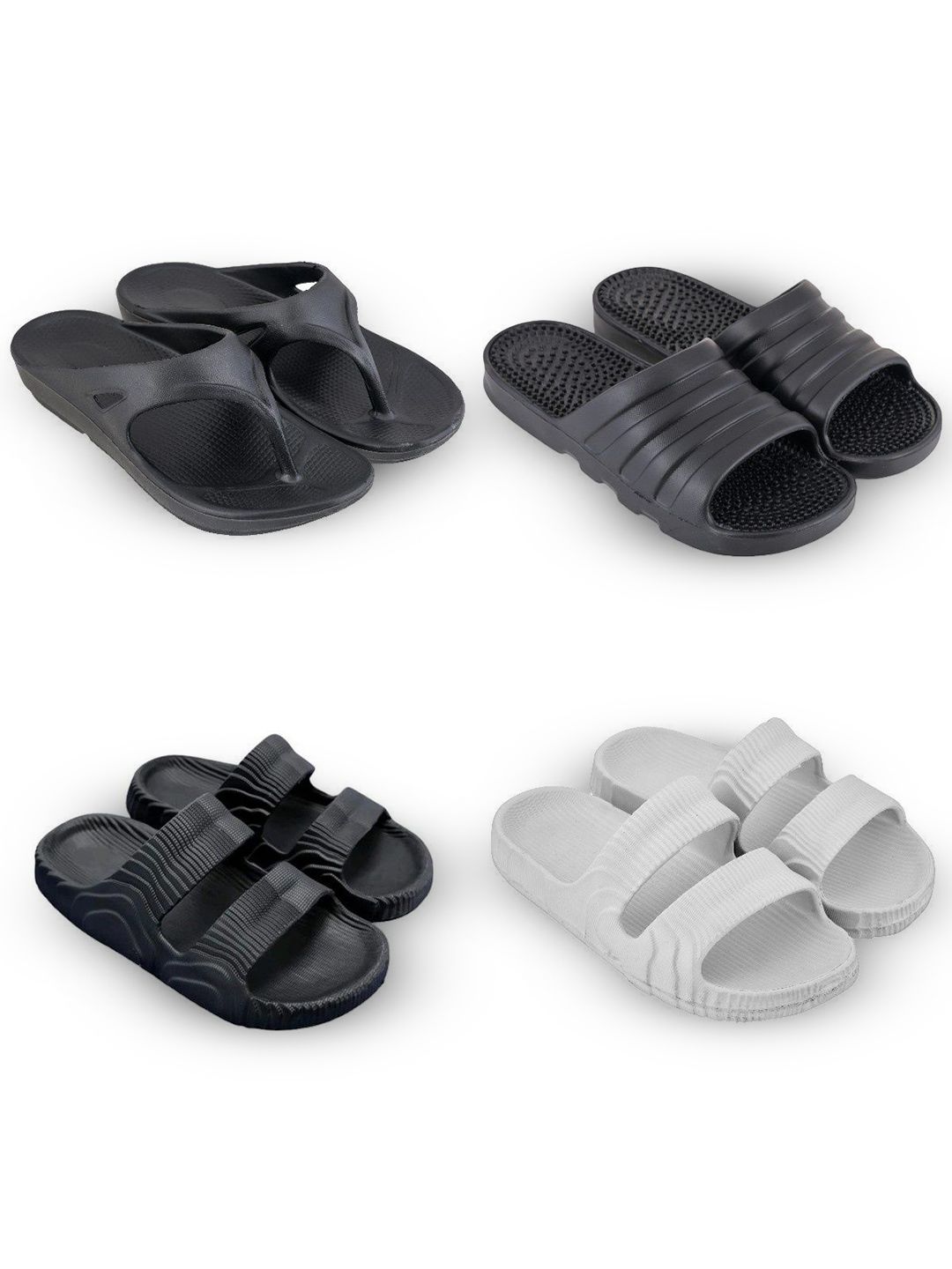 Feel alive Men Set of 4 Textured Sliders Flip-Flops