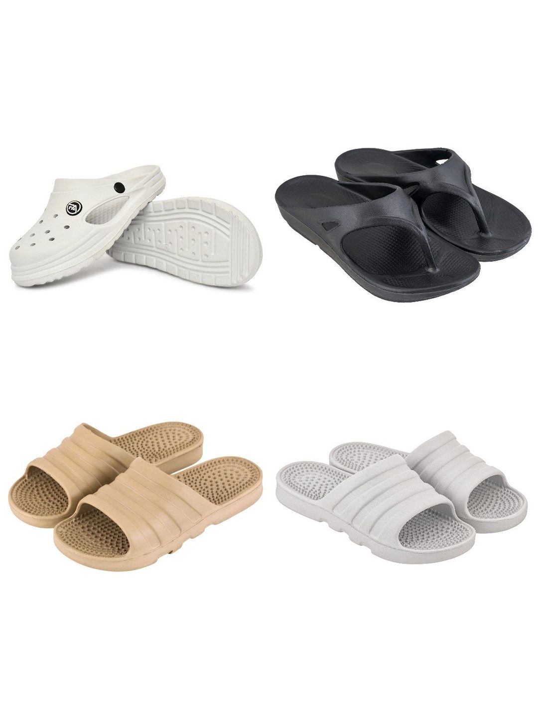 Feel alive Men Set of 4 Textured Clogs Flip Flops
