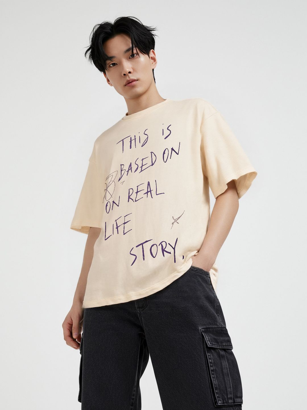 glitchez Oversized Typography Printed Drop-Shoulder T-shirt