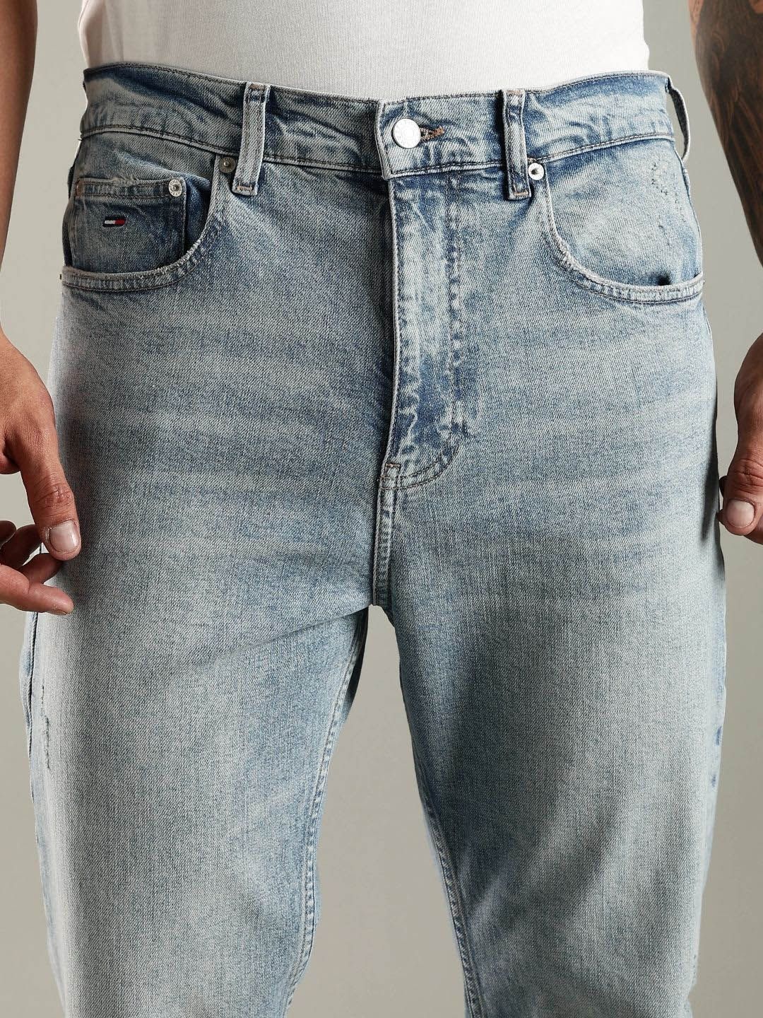 Europe Regular Fit Mid-Rise Low Distress Light Fade Jeans