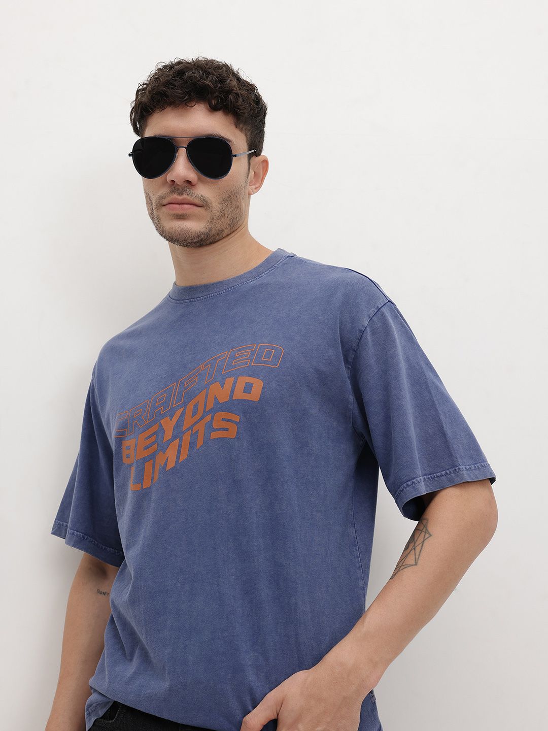The Roadster Life Co. Printed Drop-Shoulder Sleeves Pure Cotton Relaxed T-shirt