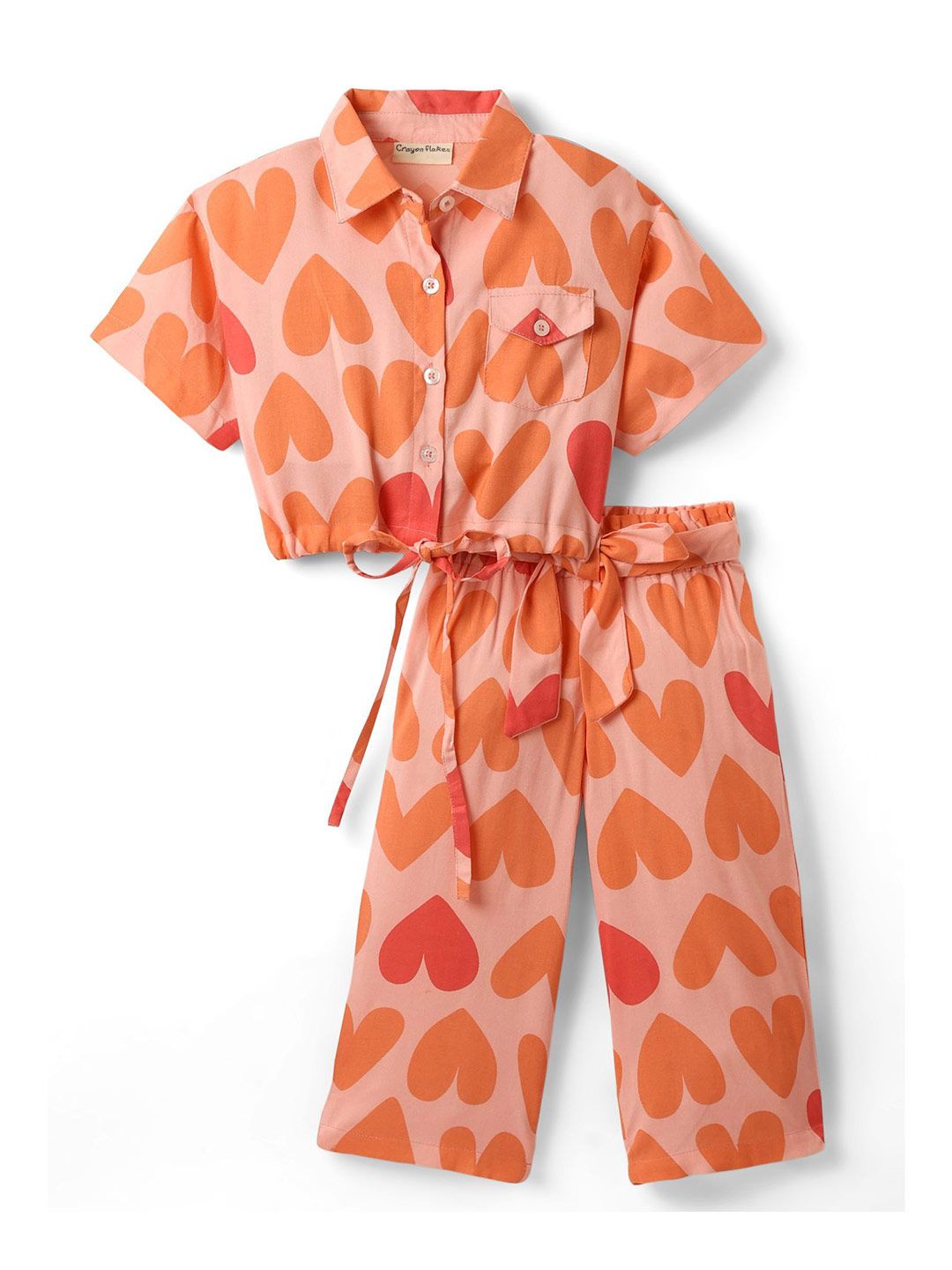 CrayonFlakes Girls Printed Short Sleeves Shirt With Palazzos
