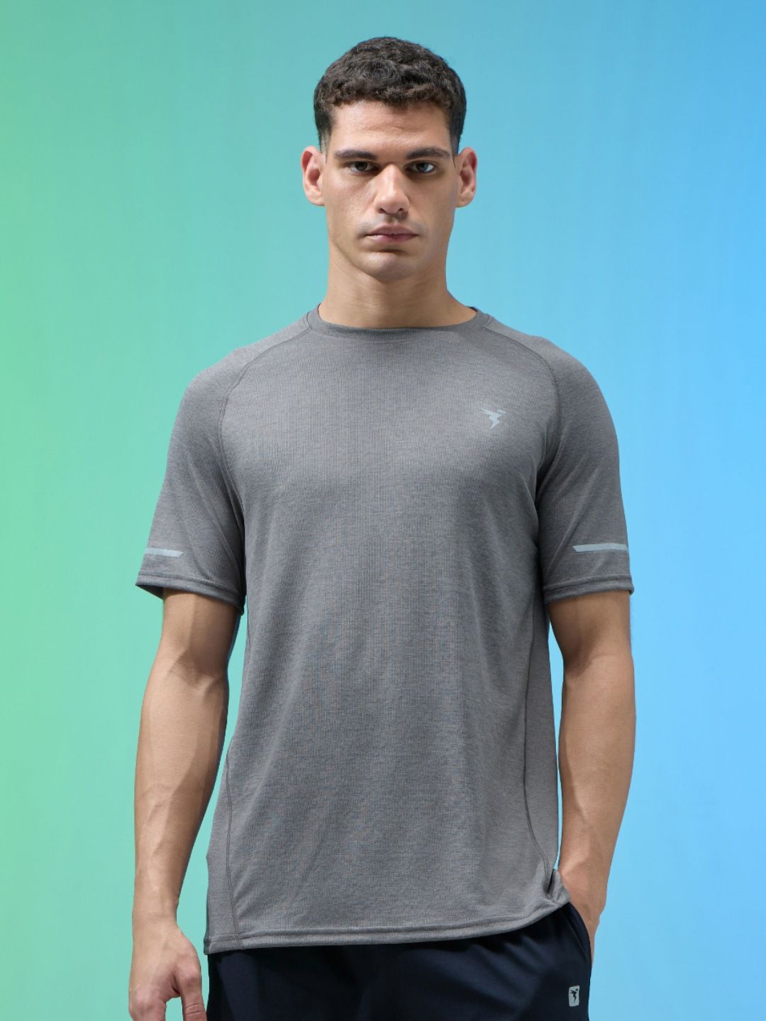 Technosport Round Neck Raglan Sleeves Anti Static Slim Fit T-shirt With Melange