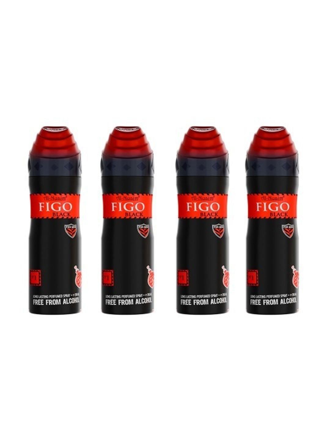Al-Nuaim Men 4Pc Figo Black Long Lasting Alcohol Free Deodorant Perfumed Spray- 200ml Each