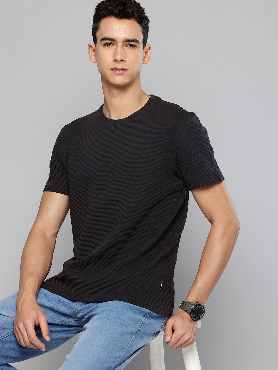 Indian Terrain Self Design Textured T-shirt