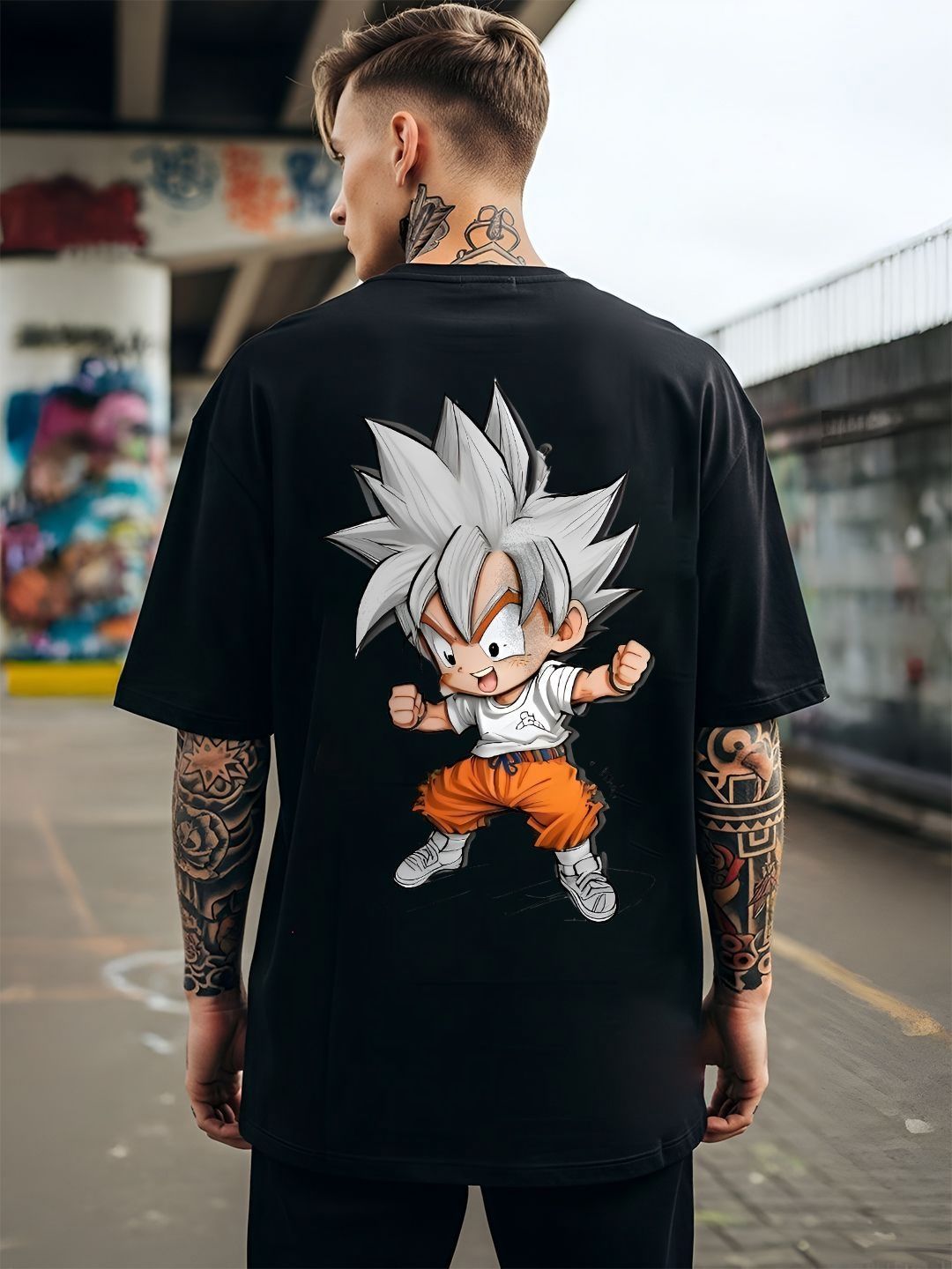 Buy ANGERHOOD Graphic Goku Printed Drop-Shoulder Sleeves Oversized