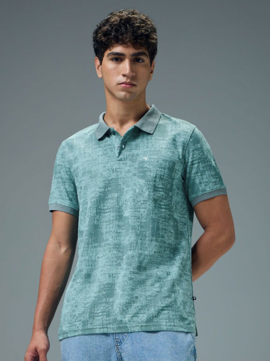 Technosport Abstract Printed Polo Collar Anti Static Slim Fit T-shirt