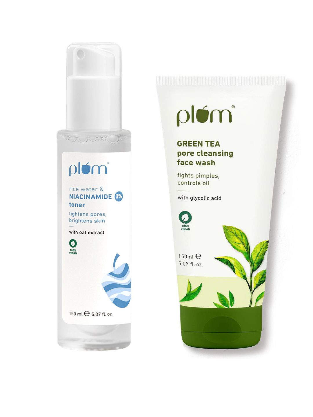 Plum Plum Set of 3% Niacinamide Toner & Green Tea Face Wash - 150ml each