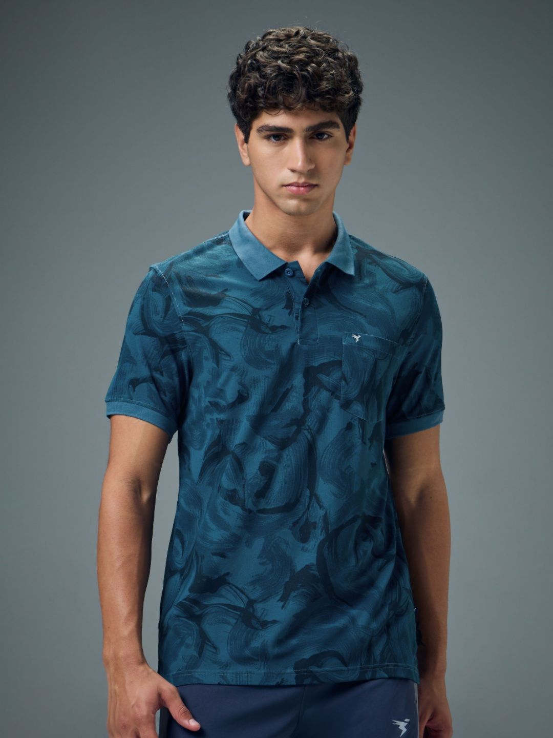 Technosport Abstract Printed Polo Collar Anti Static Slim Fit T-shirt