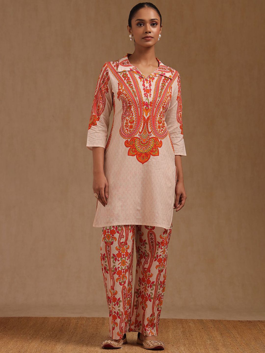 Soch Women Printed Shirt Collar Cotton Tunic and Trousers Co-Ords