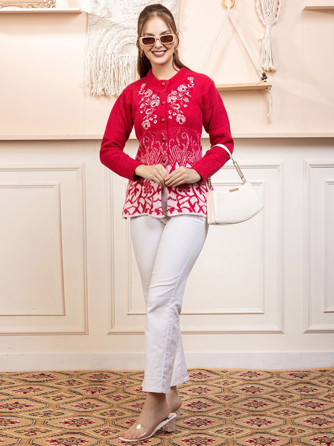 Buy TYSORT Women Ethnic Motifs Embroidered Woollen Cardigan