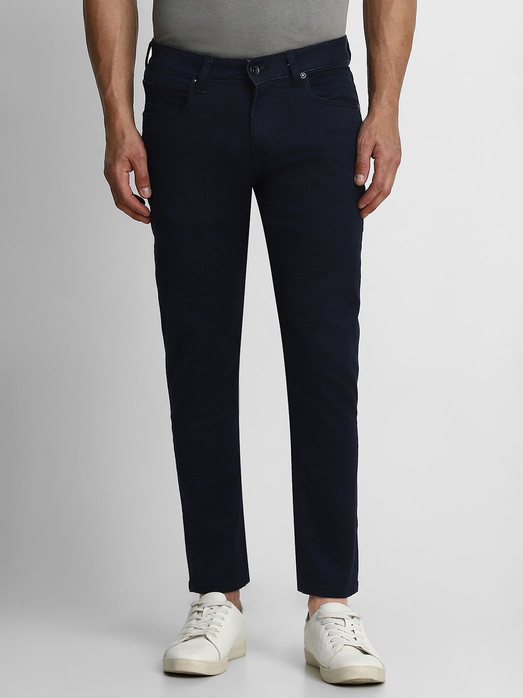 Louis Philippe Jeans Men Navy Blue Slim Fit Low-Rise Light Fade Stretchable Jeans