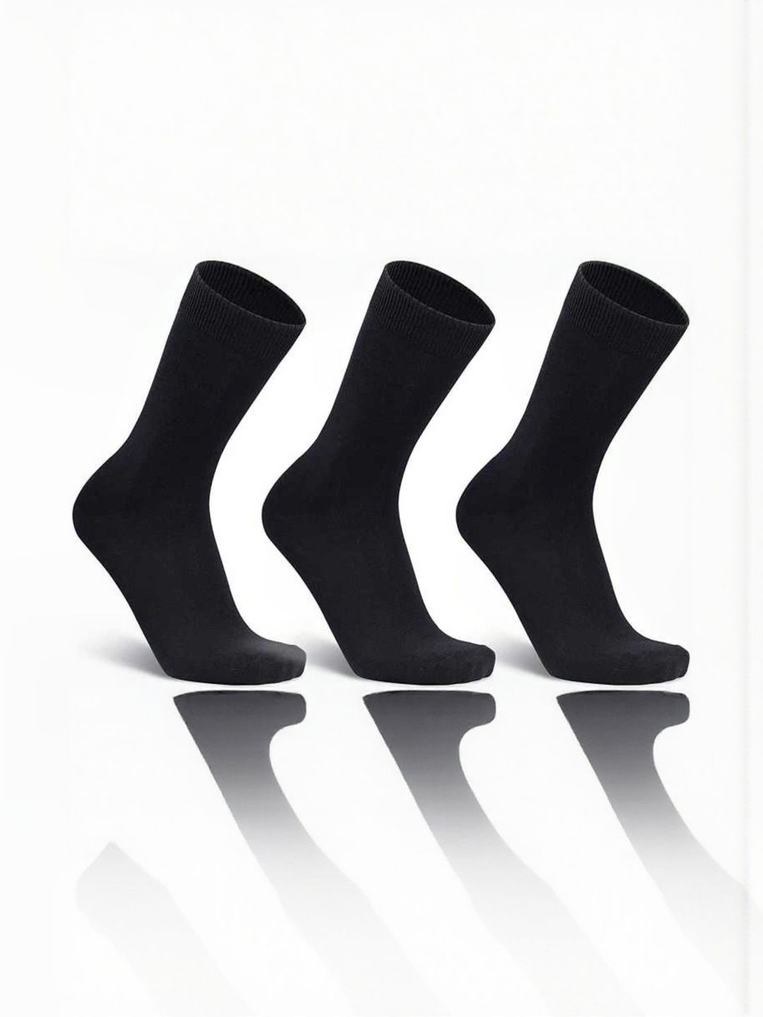 Akeeta Unisex Pack of 3 Black Full Length Cotton Plain Solid Formal Socks