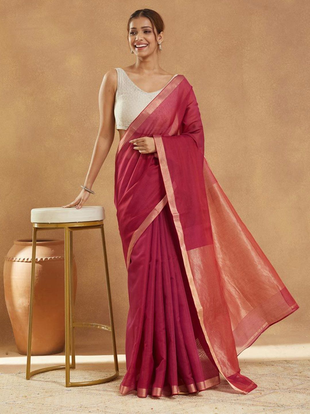 Fabindia Fabindia Solid Zari Saree