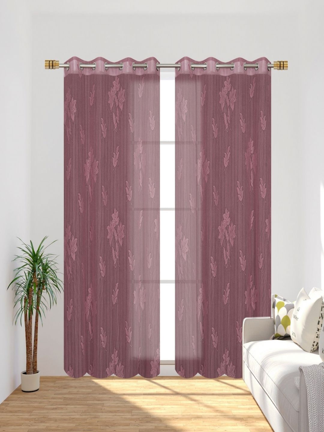 Aura Lavender 2 Pieces Self Design Sheer Long Door Curtains
