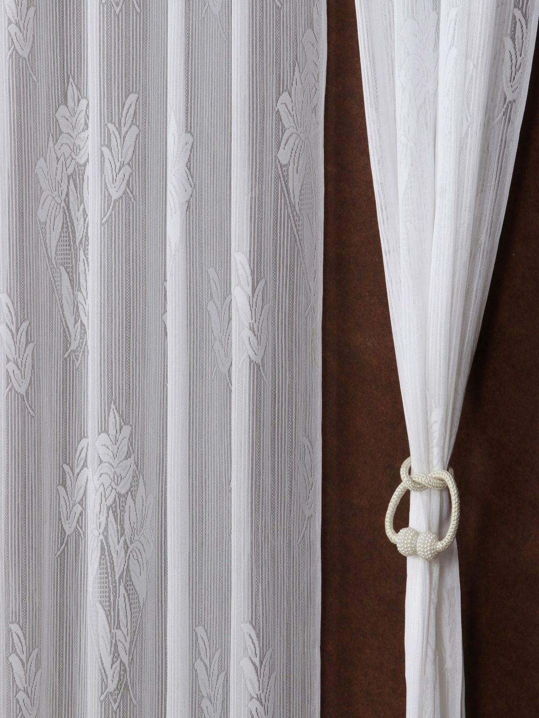 Aura Sheer Net White 2 Pieces Floral Printed Long Door Curtains