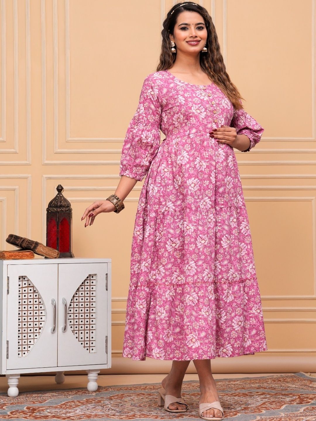 Style Heaven Women Floral Printed Pure Cotton Maternity Angrakha Kurti