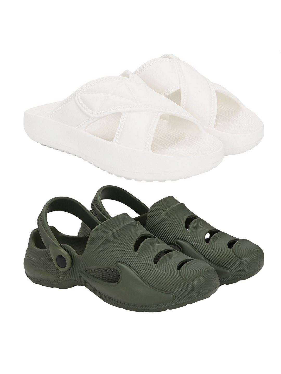BIRDE Men Set Of 2 Self Design Clogs Flip Flops