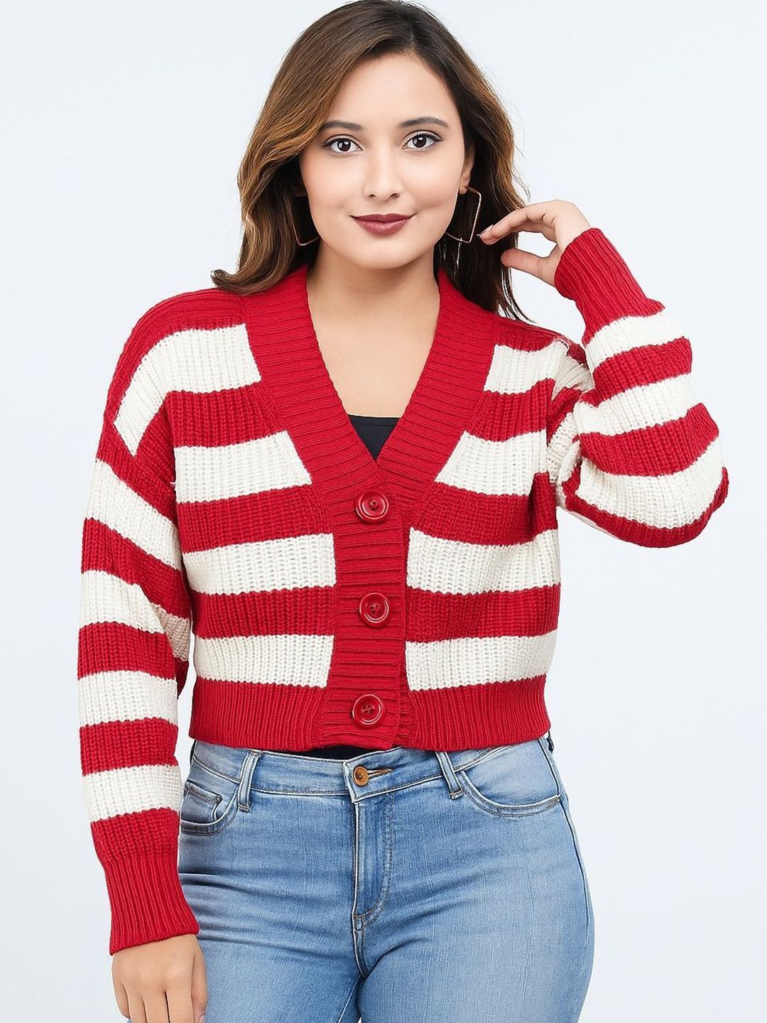 Buy FEVERFEW Women Striped Woollen Cardigan - Sweaters for Women