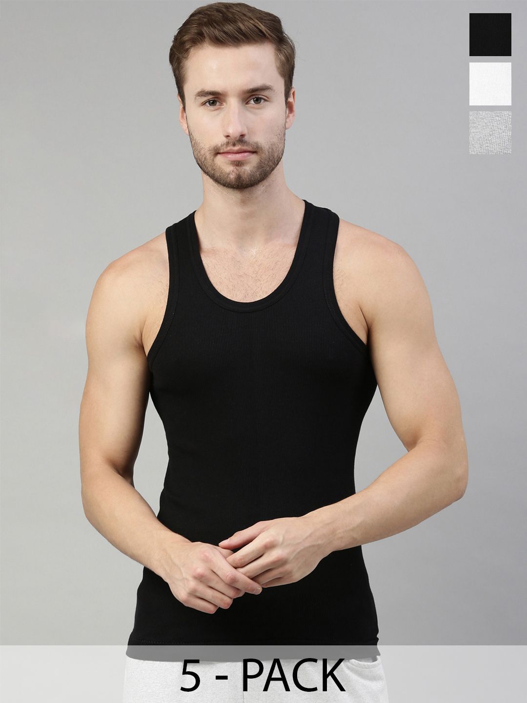 Dixcy Scott Originals Men Pack of 5 Combed Cotton With Ribbed Body-Grip Innerwear Vests