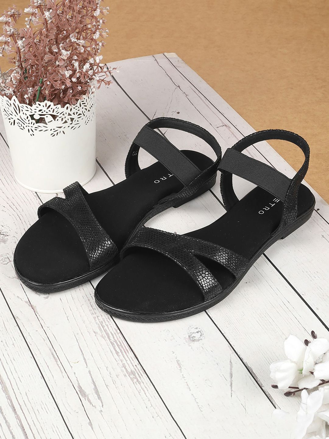 Metro Women Textured Open Toe Flats With Backstrap