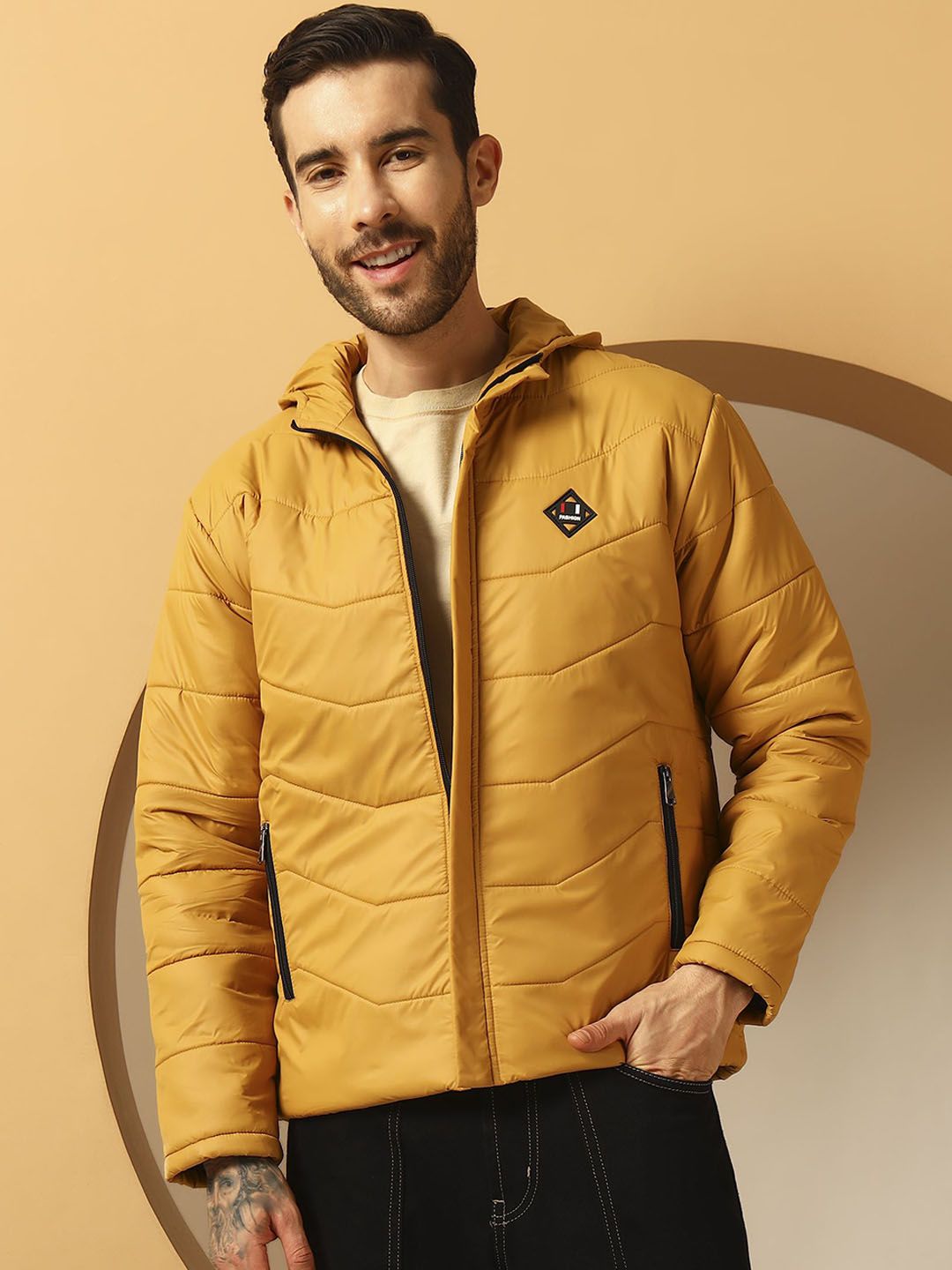 Christy World Men Hooded Solid Padded Jacket
