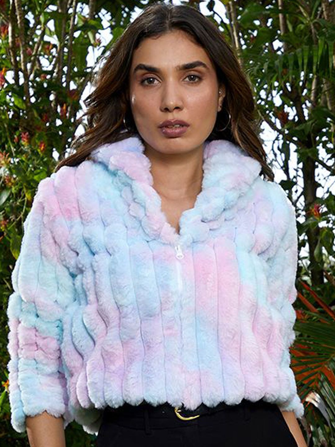PINACOLADA Women Spread Collar Self Design Lightweight Sherpa Jacket